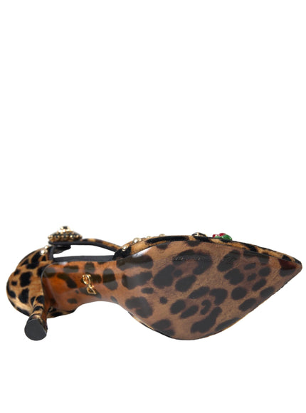 Dolce & Gabbana Brown Leopard Floral Crystal Mary Janes Pumps Shoes