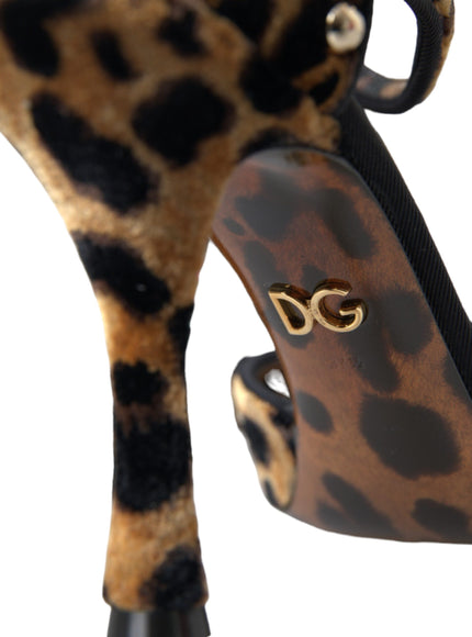 Dolce & Gabbana Brown Leopard Floral Crystal Mary Janes Pumps Shoes