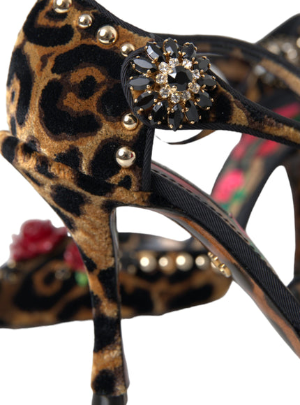 Dolce & Gabbana Brown Leopard Floral Crystal Mary Janes Pumps Shoes