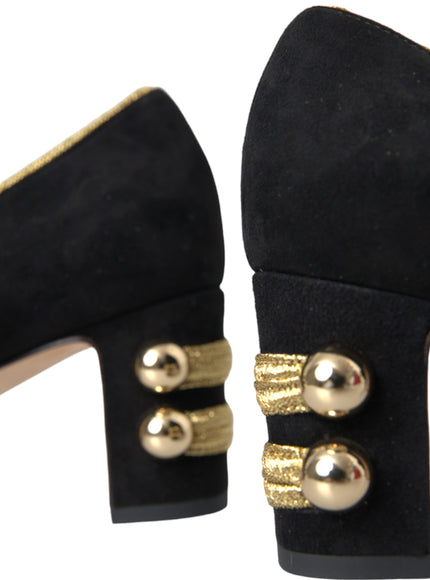 Dolce & Gabbana Black Suede Gold Mary Janes Heels Pumps Shoes