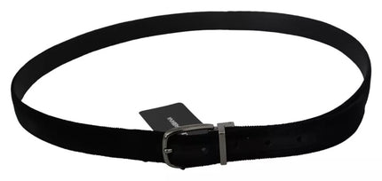 Dolce & Gabbana Black Velvet Silver Tone Metal Buckle Men Belt