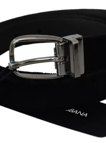 Dolce & Gabbana Black Velvet Silver Tone Metal Buckle Men Belt