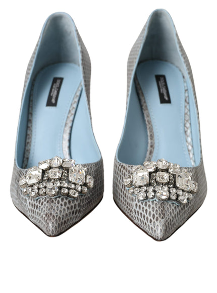 Dolce & Gabbana Light Blue Exotic Leather Crystal Bellucci Shoes