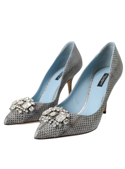 Dolce & Gabbana Light Blue Exotic Leather Crystal Bellucci Shoes