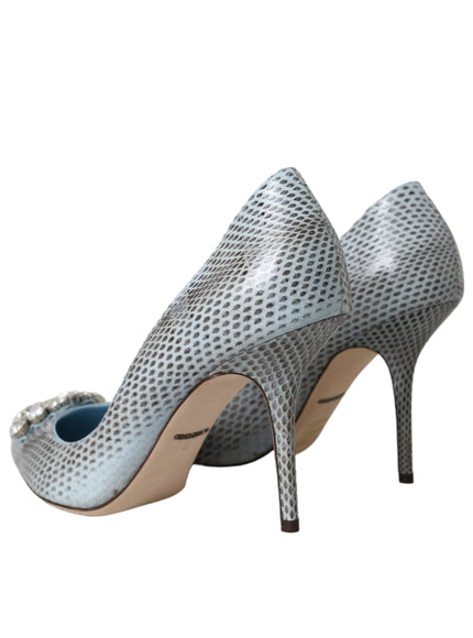 Dolce & Gabbana Light Blue Exotic Leather Crystal Bellucci Shoes