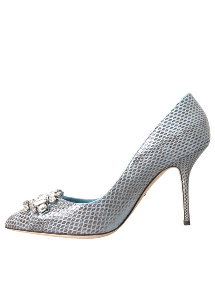 Dolce & Gabbana Light Blue Exotic Leather Crystal Bellucci Shoes