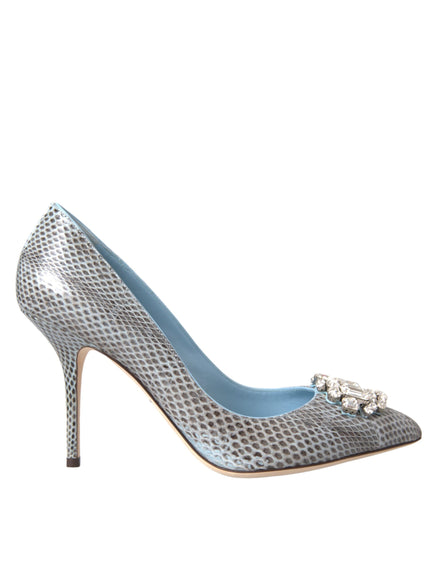 Dolce & Gabbana Light Blue Exotic Leather Crystal Bellucci Shoes