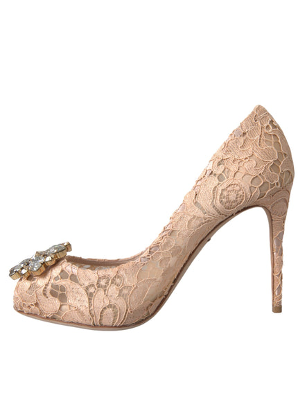 Dolce & Gabbana Beige Taormina Lace Crystal Heels Pumps Shoes