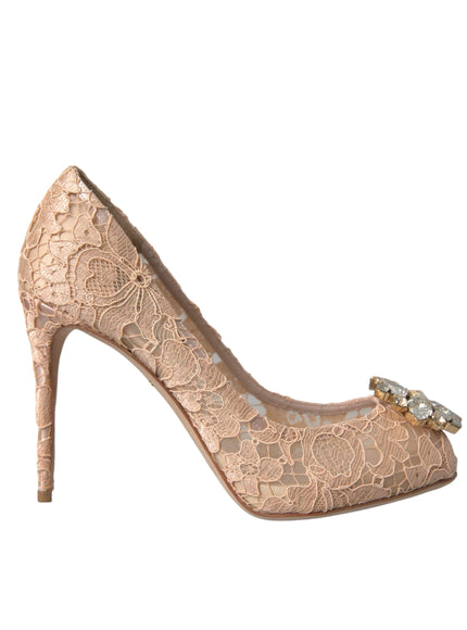 Dolce & Gabbana Beige Taormina Lace Crystal Heels Pumps Shoes