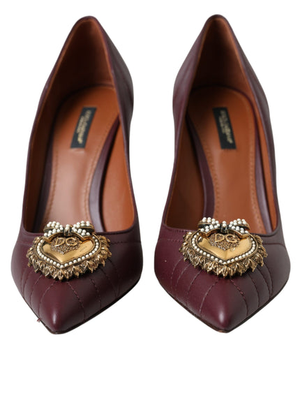 Dolce & Gabbana Bordeaux Leather Heart DEVOTION Pumps Shoes