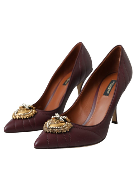 Dolce & Gabbana Bordeaux Leather Heart DEVOTION Pumps Shoes