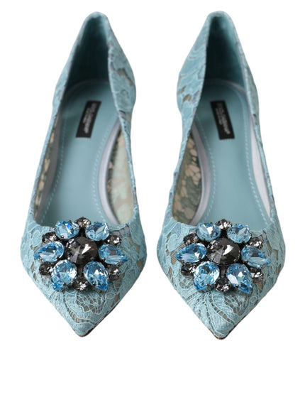 Dolce & Gabbana Blue Taormina Lace Crystal Heel Pumps Shoes