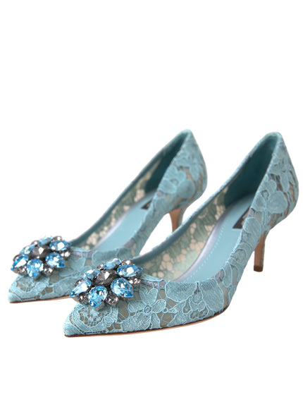 Dolce & Gabbana Blue Taormina Lace Crystal Heel Pumps Shoes