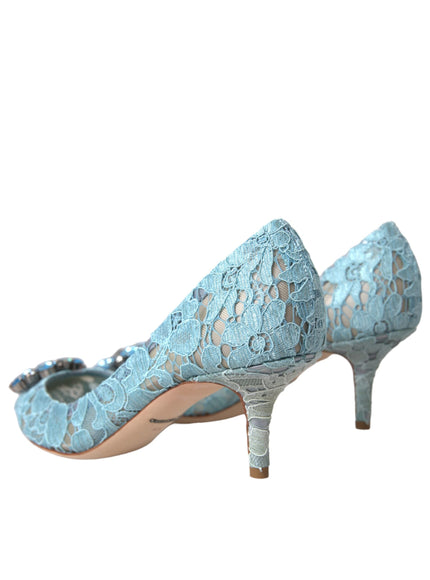 Dolce & Gabbana Blue Taormina Lace Crystal Heel Pumps Shoes