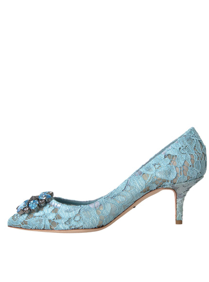 Dolce & Gabbana Blue Taormina Lace Crystal Heel Pumps Shoes