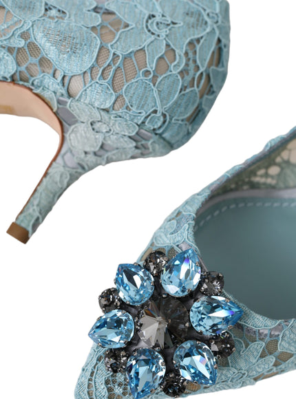 Dolce & Gabbana Blue Taormina Lace Crystal Heel Pumps Shoes