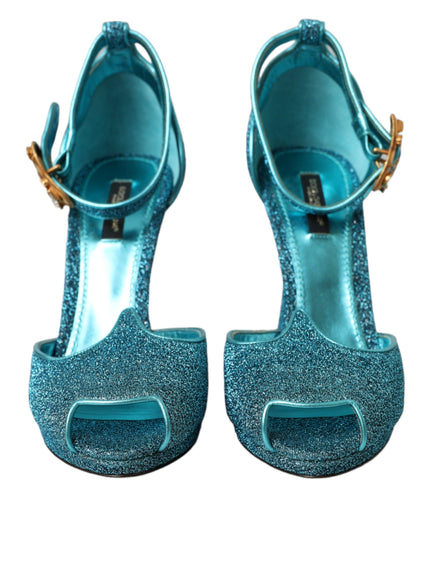 Dolce & Gabbana Blue Lurex Bejeweled Hand Heels Sandals Shoes