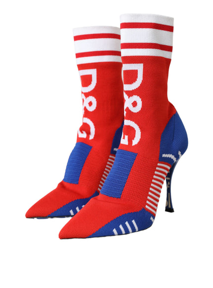 Dolce & Gabbana Red Blue Stretch Sock Style Ankle Boots Logo Shoes