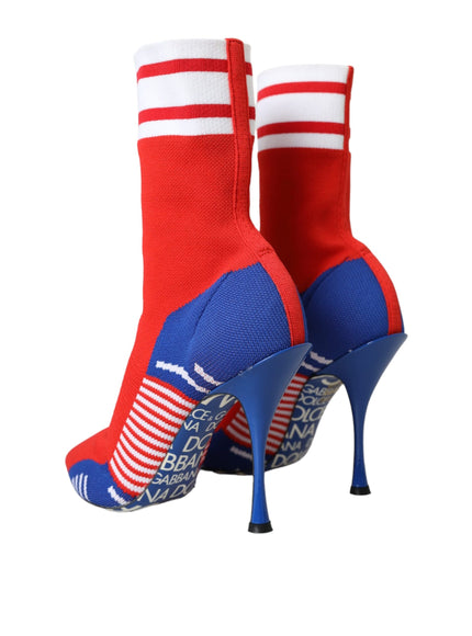 Dolce & Gabbana Red Blue Stretch Sock Style Ankle Boots Logo Shoes