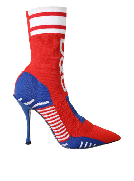 Dolce & Gabbana Red Blue Stretch Sock Style Ankle Boots Logo Shoes