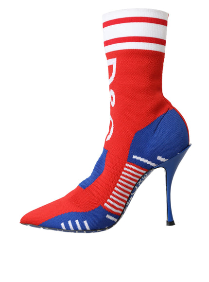 Dolce & Gabbana Red Blue Stretch Sock Style Ankle Boots Logo Shoes