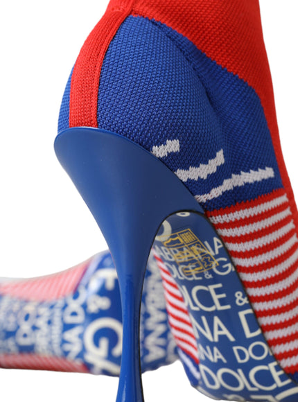 Dolce & Gabbana Red Blue Stretch Sock Style Ankle Boots Logo Shoes