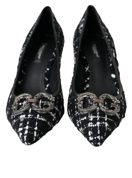 Dolce & Gabbana Black White Tweed DG Amore Heels Pumps Shoes