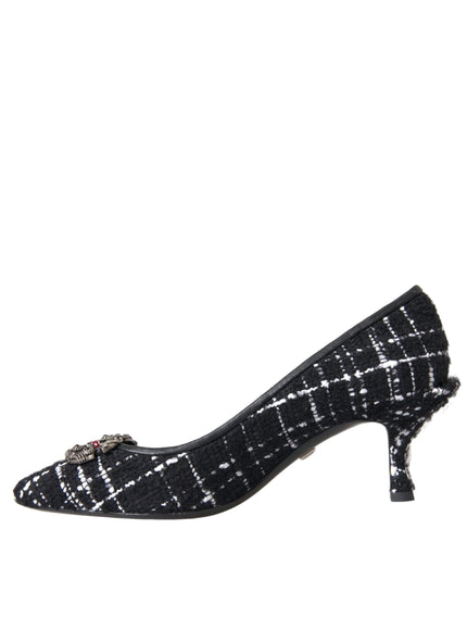 Dolce & Gabbana Black White Tweed DG Amore Heels Pumps Shoes