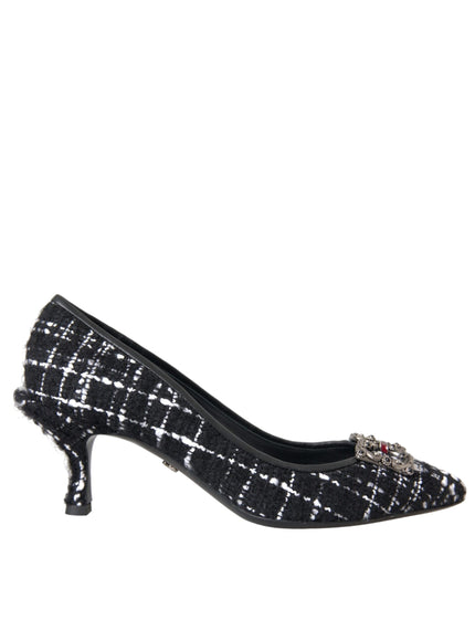 Dolce & Gabbana Black White Tweed DG Amore Heels Pumps Shoes