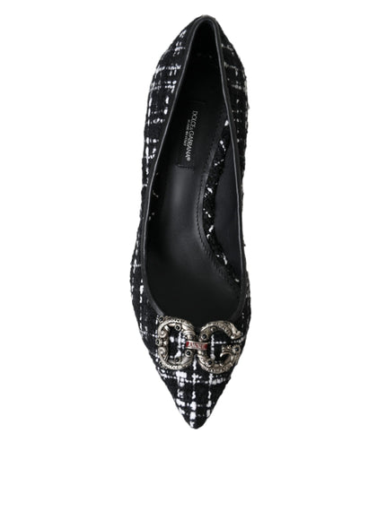 Dolce & Gabbana Black White Tweed DG Amore Heels Pumps Shoes