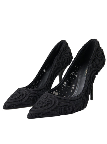 Dolce & Gabbana Black Cordonetto Ricamo Pump Heels Shoes