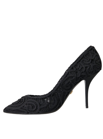 Dolce & Gabbana Black Cordonetto Ricamo Pump Heels Shoes