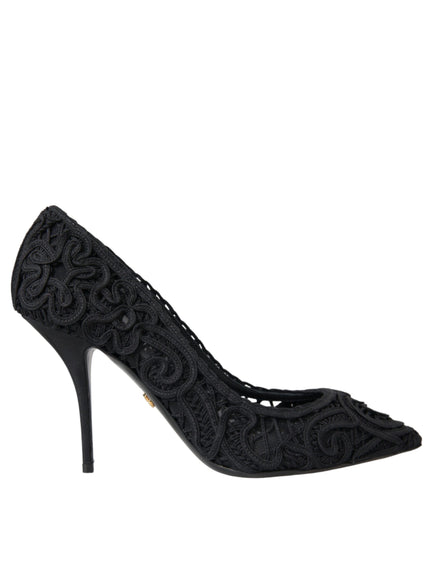 Dolce & Gabbana Black Cordonetto Ricamo Pump Heels Shoes