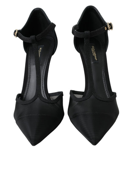 Dolce & Gabbana Black Mesh T-strap Stiletto Heel Pumps Shoes