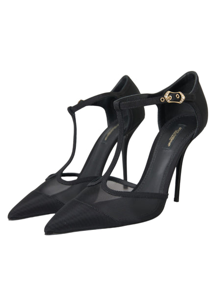 Dolce & Gabbana Black Mesh T-strap Stiletto Heel Pumps Shoes