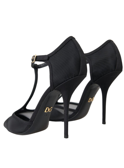 Dolce & Gabbana Black Mesh T-strap Stiletto Heel Pumps Shoes