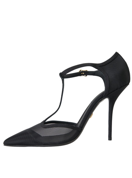 Dolce & Gabbana Black Mesh T-strap Stiletto Heel Pumps Shoes