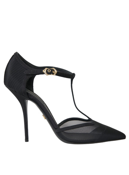 Dolce & Gabbana Black Mesh T-strap Stiletto Heel Pumps Shoes