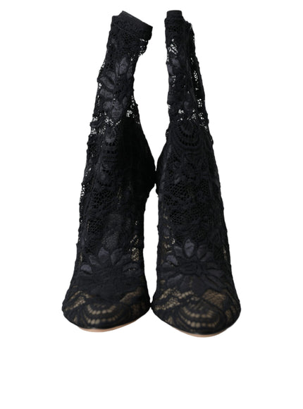 Dolce & Gabbana Black Stretch Taormina Lace Boots Shoes