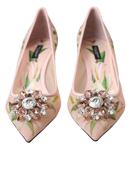 Dolce & Gabbana Pink Floral Crystal Bellucci Pumps Shoes