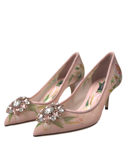 Dolce & Gabbana Pink Floral Crystal Bellucci Pumps Shoes