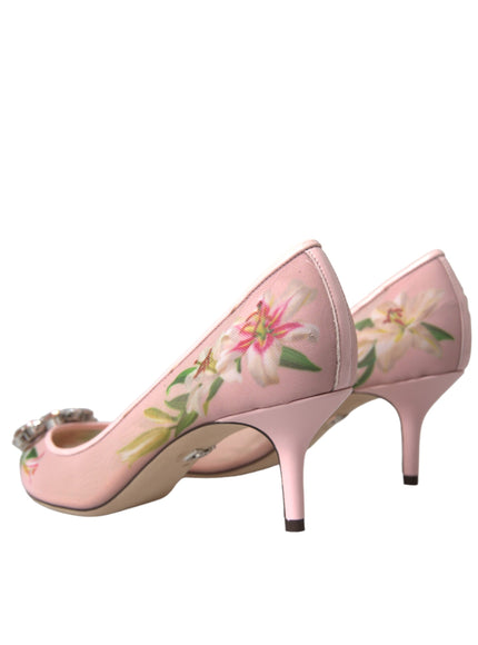 Dolce & Gabbana Pink Floral Crystal Bellucci Pumps Shoes