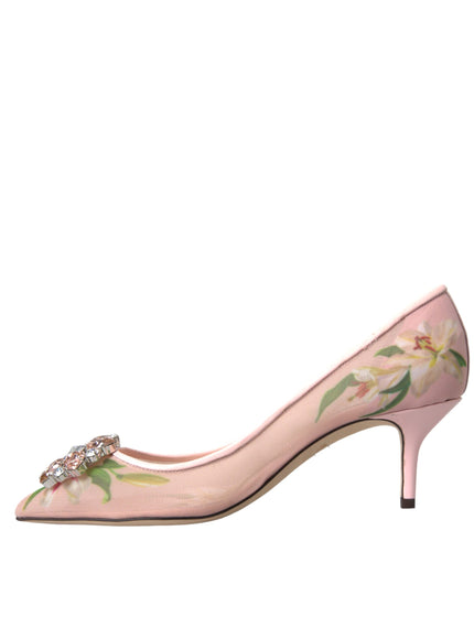 Dolce & Gabbana Pink Floral Crystal Bellucci Pumps Shoes