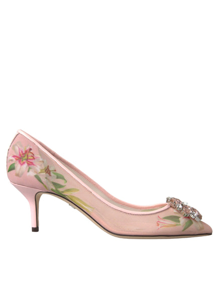 Dolce & Gabbana Pink Floral Crystal Bellucci Pumps Shoes