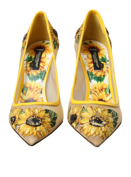 Dolce & Gabbana Yellow Sunflower Mesh Heels Pumps Shoes