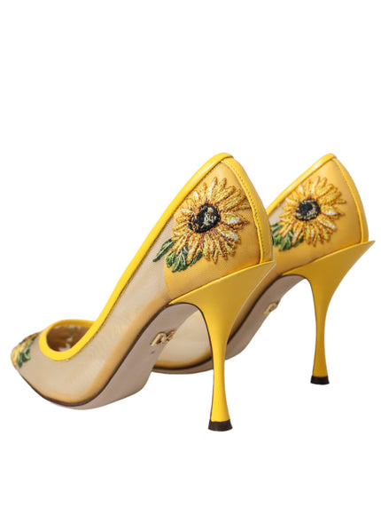 Dolce & Gabbana Yellow Sunflower Mesh Heels Pumps Shoes