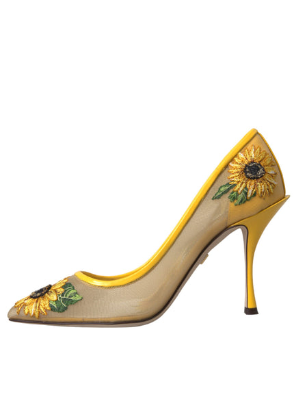 Dolce & Gabbana Yellow Sunflower Mesh Heels Pumps Shoes