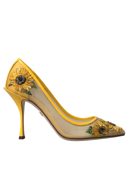 Dolce & Gabbana Yellow Sunflower Mesh Heels Pumps Shoes