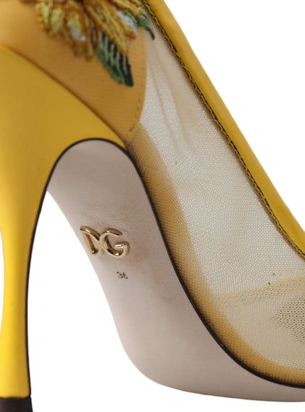 Dolce & Gabbana Yellow Sunflower Mesh Heels Pumps Shoes