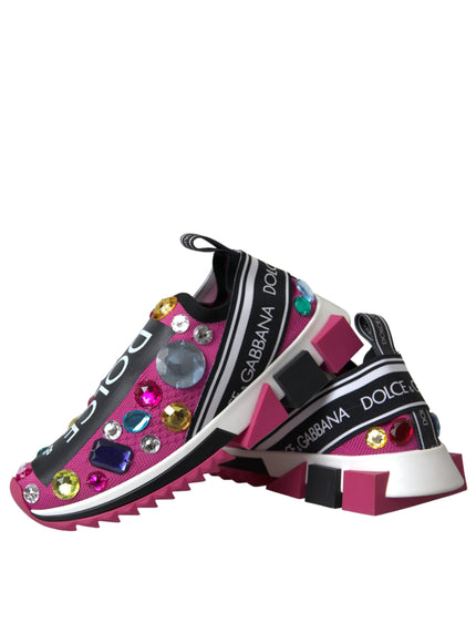 a pair of pink and black shoes with colorful jewels